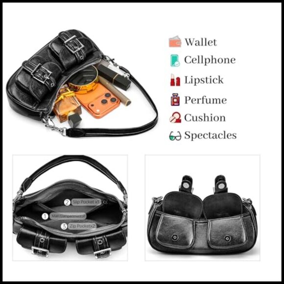 Y2K Retro Hobo Shoulder Bag Faux Leather Crossbody Purse with Zip - Picture 4 of 6